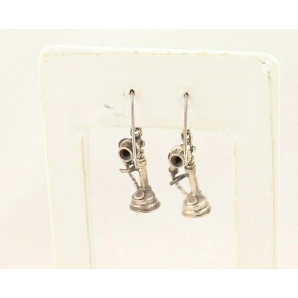 Vintage Phone Earrings Sterling Silver Dangle Drop Earrings - Picture 4 of 8